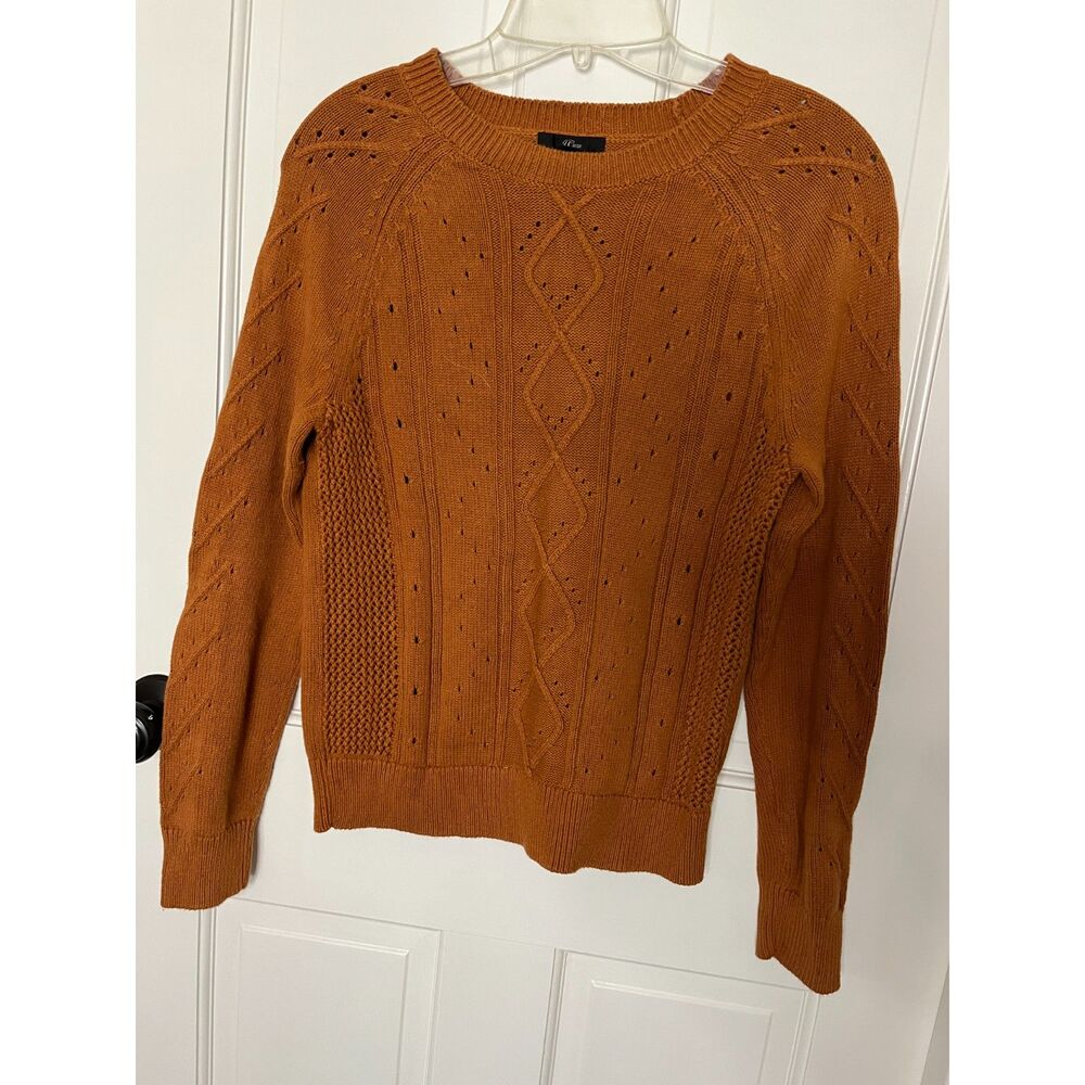 J.Crew Women’s Small 100% Cotton Pointelle Knit Sweater Rust Orange Crewneck